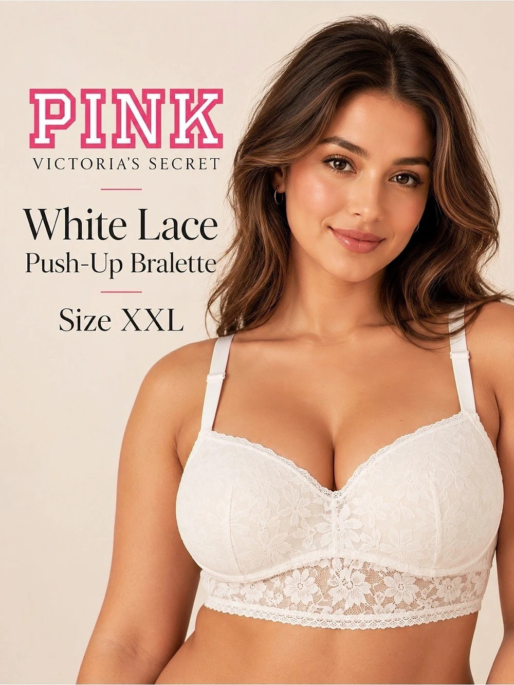 PINK Victoria’s Secret White Lace Push-Up Bralette XXL NWT
